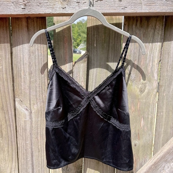 Colsie Target Black Satin Dainty Lace Trim Lingerie Adjustable Strap Sleep Tank - Picture 1 of 6